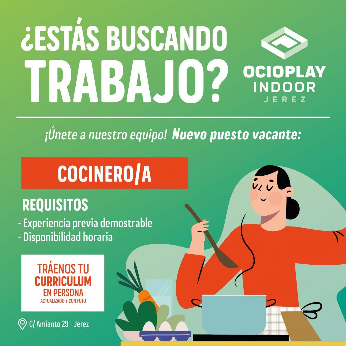 Empleo. Se necesita cociner@ en Ocioplay - Gastronomía y Moda