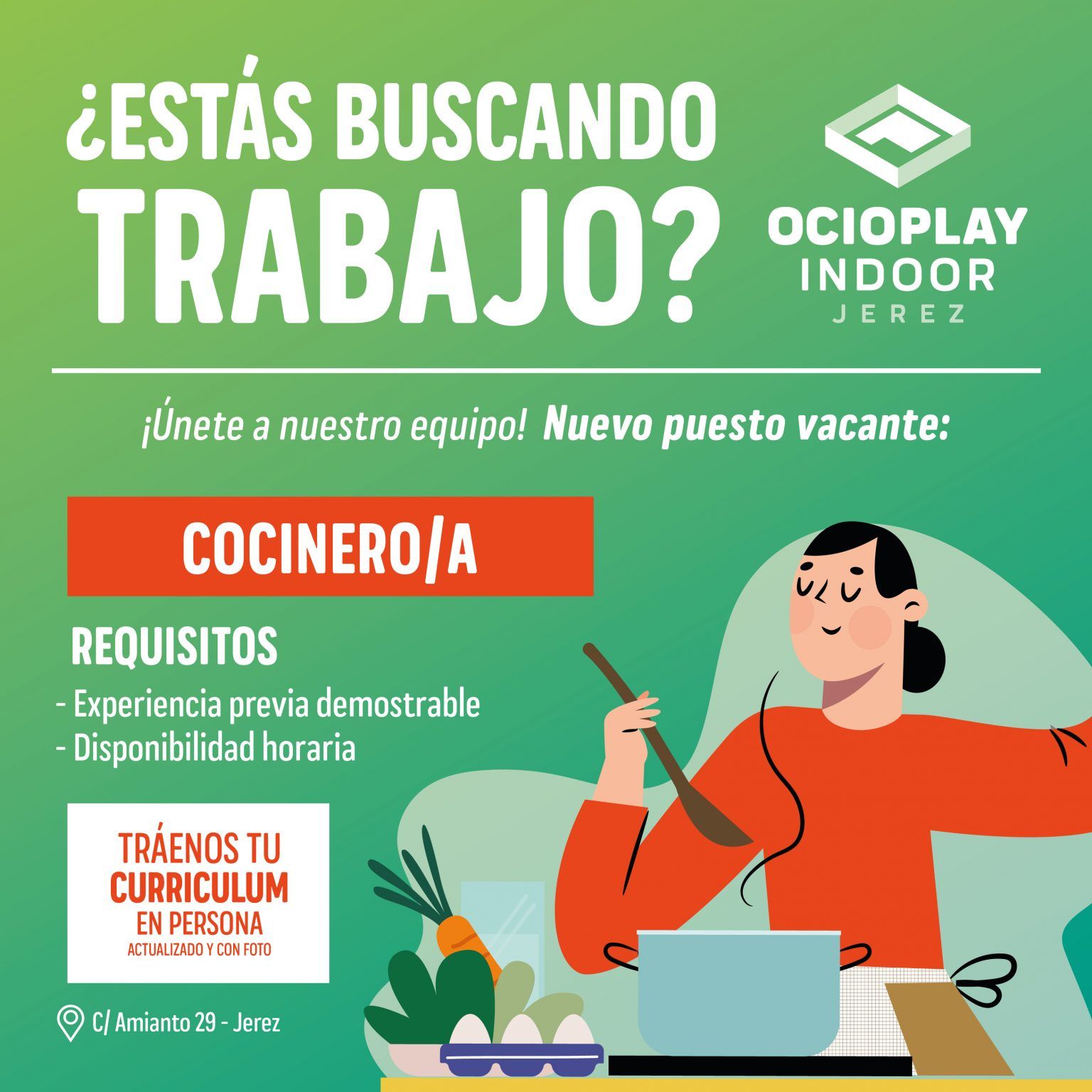 Empleo. Se necesita cociner@ en Ocioplay - Gastronomía y Moda