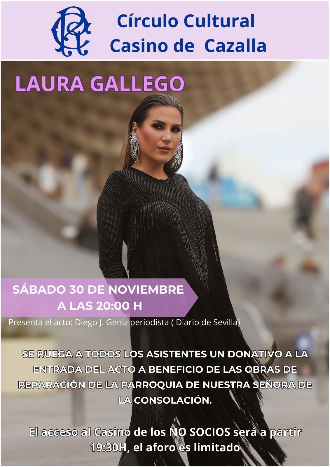 Laura Gallego ofrecerá un concierto benéfico en el Casino de Cazalla a beneficio de la Parroquia de la Consolación - Gastronomía y Moda