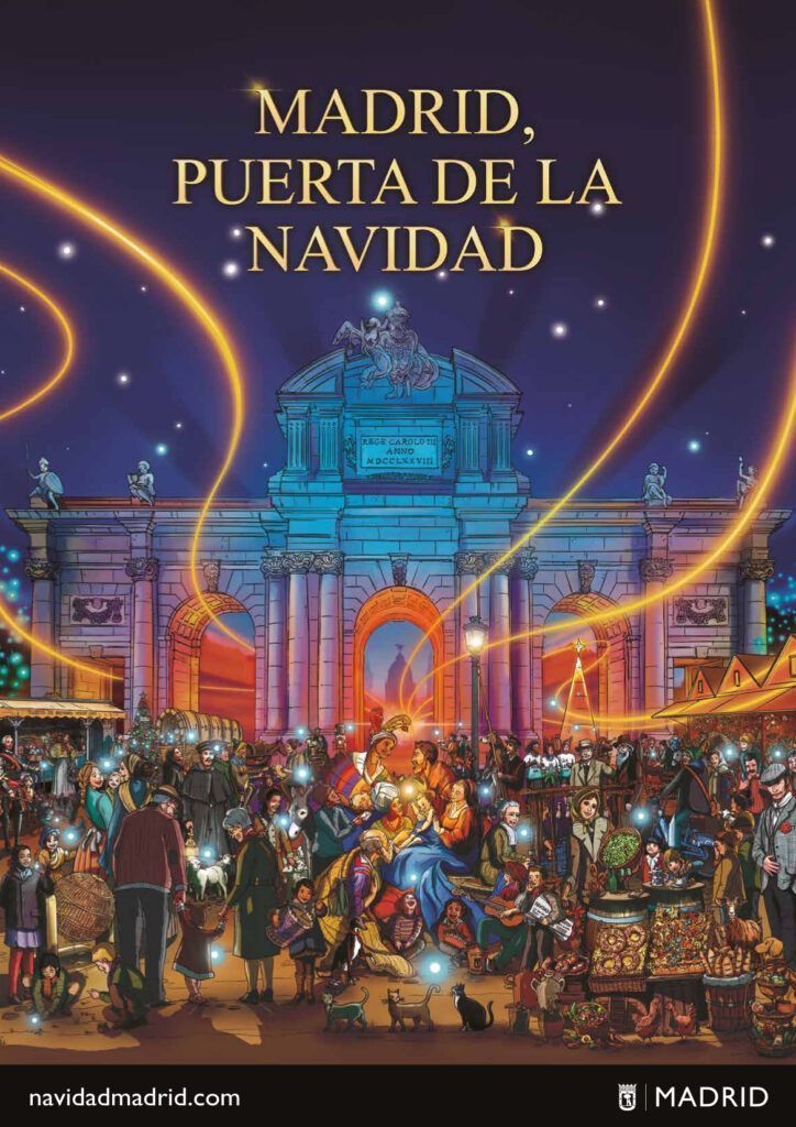 Un viaje a través del tiempo frente a la Puerta de Alcalá protagoniza el cartel navideño 2024 de Madrid - Gastronomía y Moda