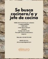Oferta de empleo. El restaurante El Muro busca cocinero/a y jefe de cocina - Gastronomía y Moda