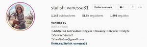 Instagram de Vanessa BG - Gastronomía y Moda