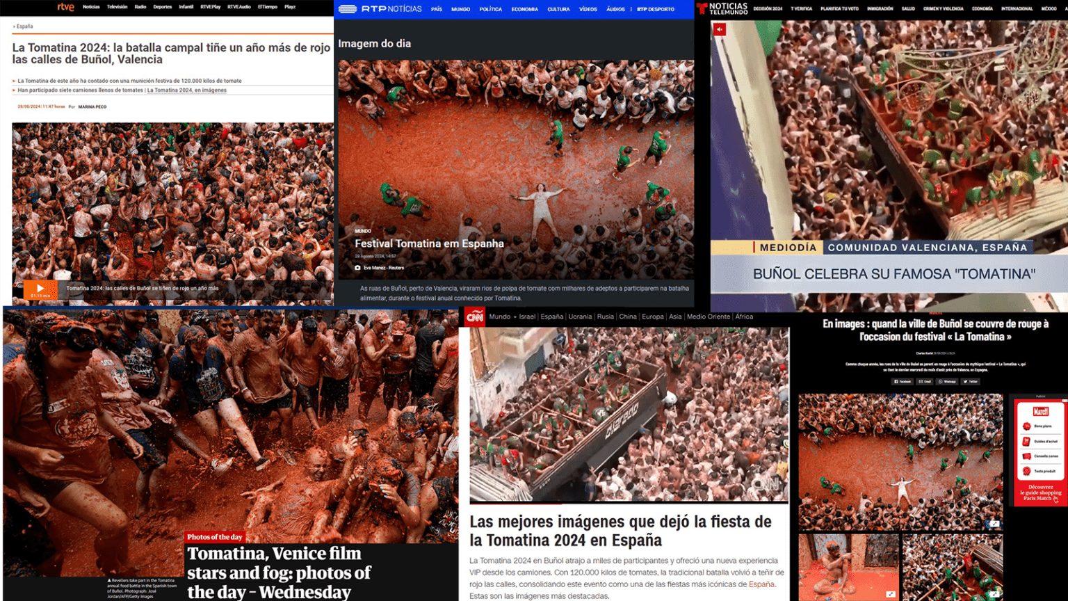 La Tomatina 2024 genera 1.135 noticias en medios digitales de todo el mundo que alcanzan un impacto de 1,7 millones de euros - Gastronomía y Moda